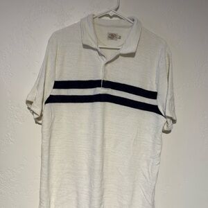 Faherty Brand Cabana Towel Terry Surf Stripe Polo Cream Navy Men’s Large